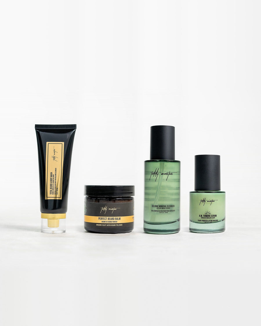 HAIR & BEARD WASH + HAIR & BEARD BALM + OCEANIC MINERAL FACIAL CLEANSER + A.M. FACIAL SERUM