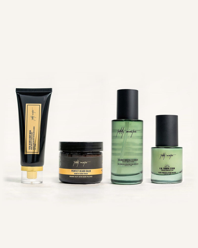 HAIR & BEARD WASH + HAIR & BEARD BALM + OCEANIC MINERAL FACIAL CLEANSER + A.M. FACIAL SERUM
